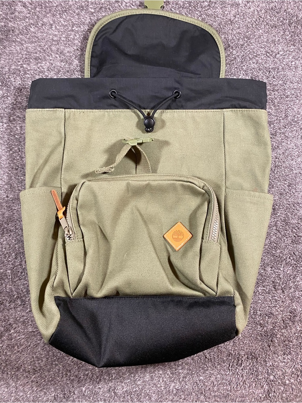 Timberland Olive Green & Black Canvas Roll-Top Backpack - Picture 2 of 3
